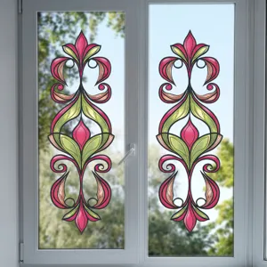 Sticker décoratif pour fenêtre vintage motif floral vitrail avec adhérence statique