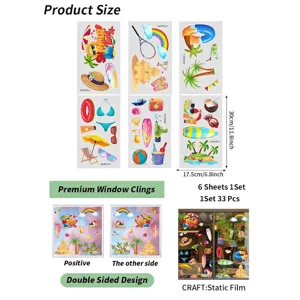 Stickers fenêtre été Hawaii film statique 6 feuilles décor de plage double face lot