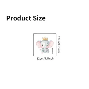Dimensioni dettagliate dell'adesivo murale in PVC con elefante, misura 12x12 cm o 4,7 pollici.