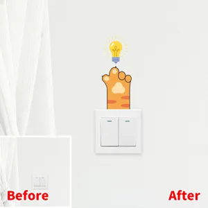 Creative cat paw and bulb PVC waterproof switch sticker for bedroom wall decoration