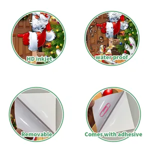 Macro details of waterproof and self-adhesive Christmas PVC Santa Claus door sticker