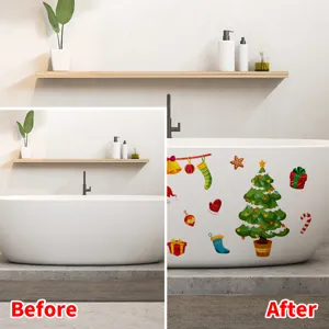 Autocollants de baignoire de Noël avant et après décoration motifs sapin et bonbons