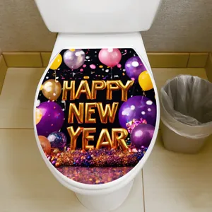 Detail showing Happy New Year balloon design on waterproof self-adhesive PVC toilet sticker
