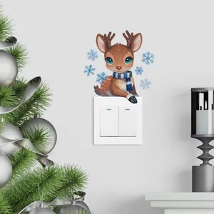 Weihnachten Elch Schneeflocke Schalter Aufkleber Wasserdicht Selbstklebend Cartoon Wandtattoo Für Wohnzimmer Schlafzimmer Deko