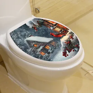 Christmas snow cabin bird pattern waterproof self-adhesive PVC toilet seat lid sticker