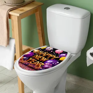 Close-up detail of HAPPY NEW YEAR theme waterproof self-adhesive toilet lid sticker