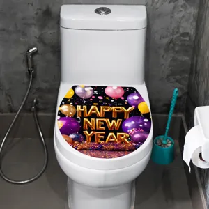 Close-up of Happy New Year balloons design on a waterproof PVC toilet lid sticker