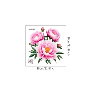 Self-adhesive peony flower wall sticker size detail: 30x30 cm / 11.8x11.8 inch square