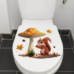 Detailweergave van cartoon eekhoorn en paddenstoel waterdichte PVC-toiletsticker