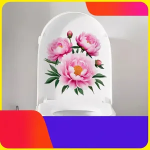 Waterproof PVC Self-Adhesive Peony Flower Toilet Lid Sticker Bathroom Decor Wall Sticker For Home Toilet Cover Decoration