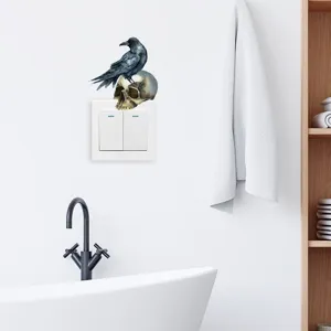 Halloween crow on skull PVC waterproof self-adhesive switch sticker on white wall