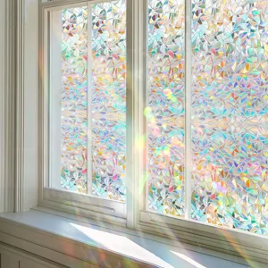 Decorative PVC static cling rainbow window film creates colorful sun catcher effect on glass