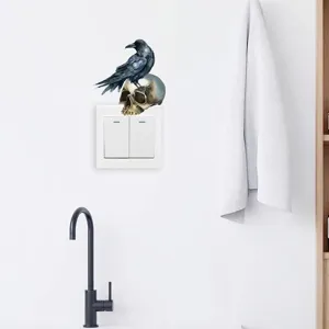 Halloween PVC Waterproof Self Adhesive Light Switch Sticker Gothic Realistic Black Crow Skull Pattern Bedroom Wall Sticker Home Decor Accent
