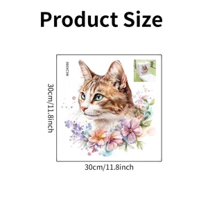 Detailed view of cat and floral waterproof PVC toilet sticker with 30cm dimensions