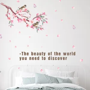 Romantic Cartoon Peach Blossom Birds Wall Stickers Waterproof PVC Self Adhesive Mural Decals For Bedroom Decoration