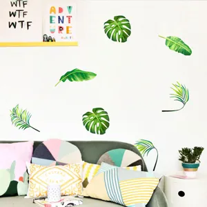 Tropical Green Plant Monstera Palm Leaf Cactus Wall Stickers Self Adhesive PVC Wall Decor For Living Room Bedroom Dorm
