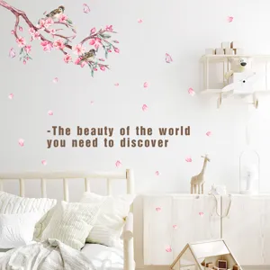 Romantic watercolor peach blossom wall sticker with a motivational English quote