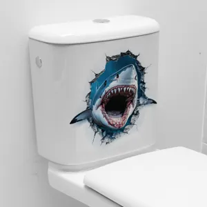 Kreativer 3D Hai Wandaufkleber für WC wasserfestes PVC realistisches Design Dekoration
