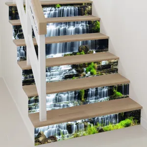Realistic 3D waterfall scenery staircase riser stickers for home decor renovation