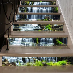 Realistic 3D nature waterfall scenery self-adhesive stair stickers for home decoration