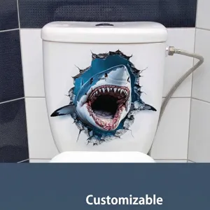 3D Kreativer Hai Toilettenaufkleber Wasserdicht Abnehmbar PVC Wandtattoo Für Badezimmer Dekor Tier Muster Wanddurchbruch Effekt