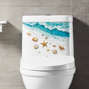 Adesivo per WC impermeabile tema oceano con stelle marine e conchiglie per bagno