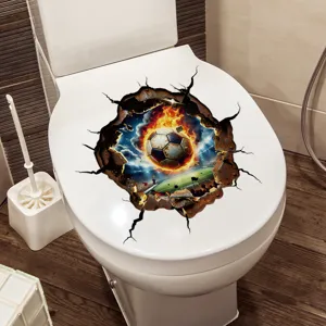 Sticker mural 3D créatif pour abattant de WC avec motif de football en feu et stade