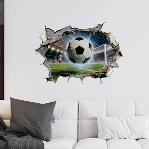 3D Wandtattoo mit Fußball-Durchbruch-Effekt in modernem Wohnzimmer