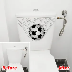 Detailansicht wasserfester 3D-Fußball-WC-Aufkleber mit Vorher-Nachher-Vergleich