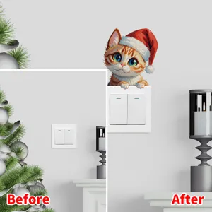 Pegatina gato de Navidad para interruptor comparación antes y después decoración