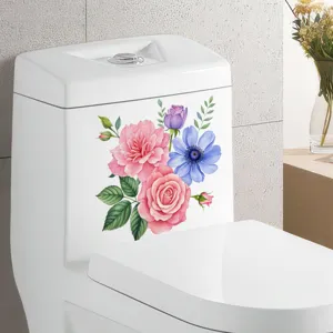 Detailansicht eines wasserdichten PVC-Aufklebers mit Blumenmuster auf einem WC-Spülkasten