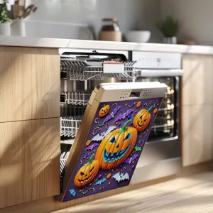 Verwijderbare PVC-sticker met Halloween-pompoen en vleermuis voor vaatwasserpaneel
