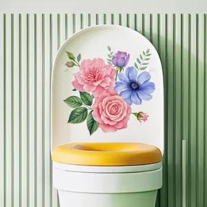 Lebhafter floraler PVC WC-Aufkleber mit rosa Rosen für die Badezimmerdekoration