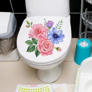Floraler wasserdichter WC-Deckelaufkleber aus PVC mit Rosen- und Blumendekor-Motiv