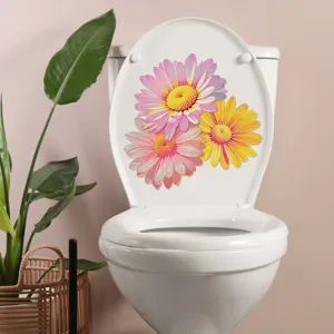 Autocollant de couvercle de toilette floral en PVC imperméable avec motifs de marguerites