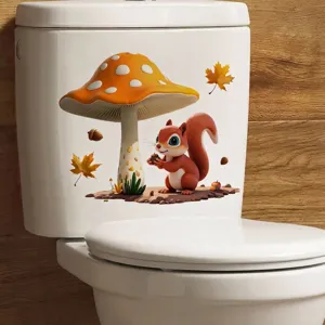 Cartoon Eekhoorn Paddenstoel Waterdicht PVC Toilet Sticker Verwijderbaar Badkamer Decal Huis Decoratie Muursticker Voor Toilet