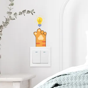 Adorable cat paw and lightbulb removable PVC wall decal for bedroom light switch