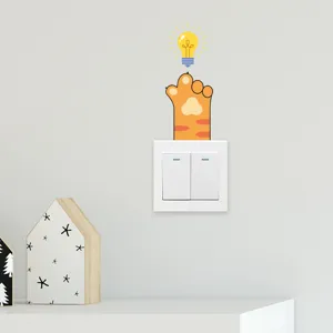 Cute cartoon cat paw and lightbulb wall sticker for light switch decoration in kids bedroom