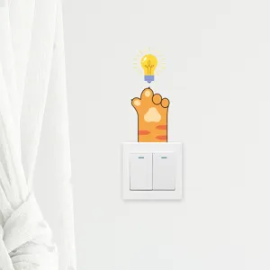 Creative cartoon cat paw and glowing light bulb wall sticker for light switch decoration