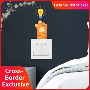 Cartoon Cat Paw Light Bulb PVC Wall Sticker Waterproof Removable Switch Sticker For Bedroom Living Room Home Decor