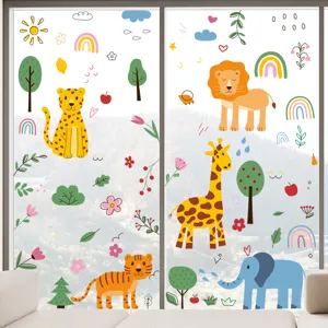 Cartoon Animal And Plant Static Cling Window Stickers PVC Double Sided Glass Decals For Kids Room Living Room Home Decor