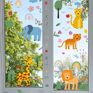 Cute cartoon animal and plant electrostatic PVC window stickers for kids nursery decor