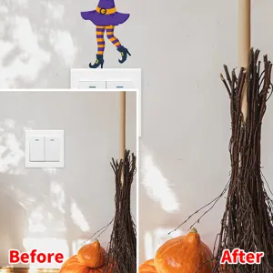 Halloween-Wandaufkleber mit Hexenbeinen für Lichtschalter, Vorher-Nachher-Effekt
