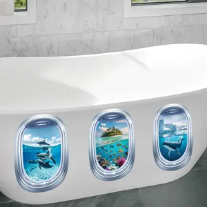 3D αδιάβροχα αυτοκόλλητα μπανιέρας με σχέδια παραθύρων ωκεανού και θαλάσσια ζωή