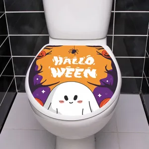 Dettaglio di un adesivo per WC impermeabile di Halloween con fantasma e ragno carini.