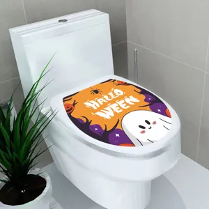 Adesivo per water di Halloween impermeabile con fantasma carino e sfondo arancione