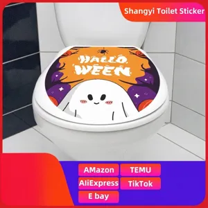 Halloween Cartone Animato Fantasma PVC Impermeabile Autoadesivo Adesivo Coperchio WC Zucca Ragno Rimovibile Casa Bagno Parete Decorativo Grafica Arte Decalcomania