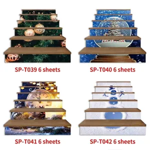 Christmas 3D stair stickers set of 6, featuring snowman and tree festive patterns.