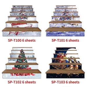 Collage van vier kerst-3D-trapstickers met sneeuwtaferelen en motieven van de kerstman