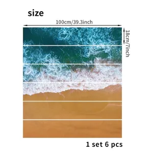 Detailed size diagram of 6-piece 3D beach landscape self-adhesive stair stickers